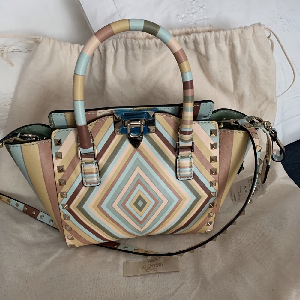 Valentino rockstud small rolled handle tote